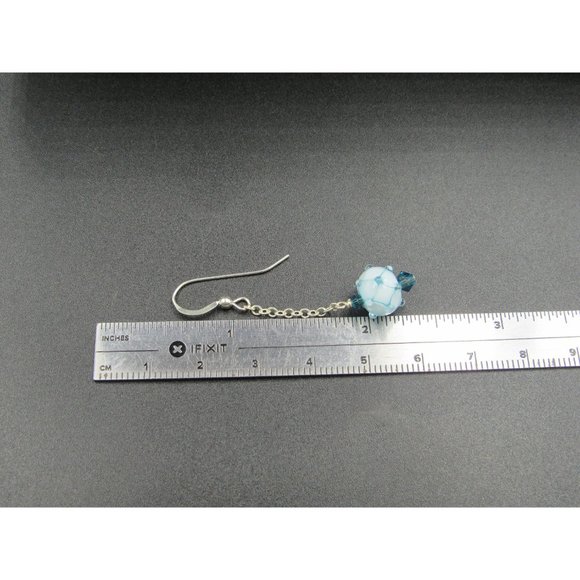 Sterling Silver Long Light Blue Glass Ball Dangle Earrings - Picture 4 of 5